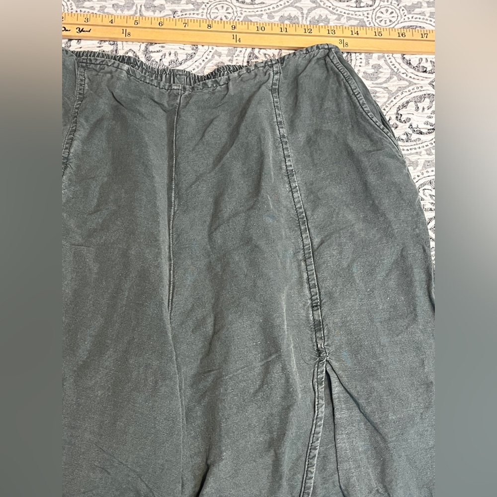 Young Fabulous Broke Teal Green Wide Leg Slit Front Linen Pants Medium - Picture 6 of 10